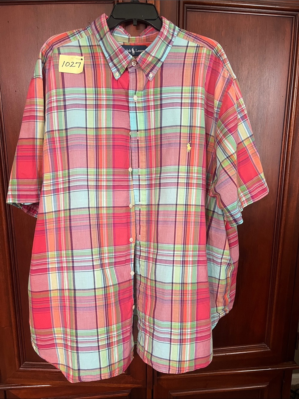 Polo by Ralph Lauren Red & Mint Plaid Short-Sleeve Button-Down Shirt Size 3XB